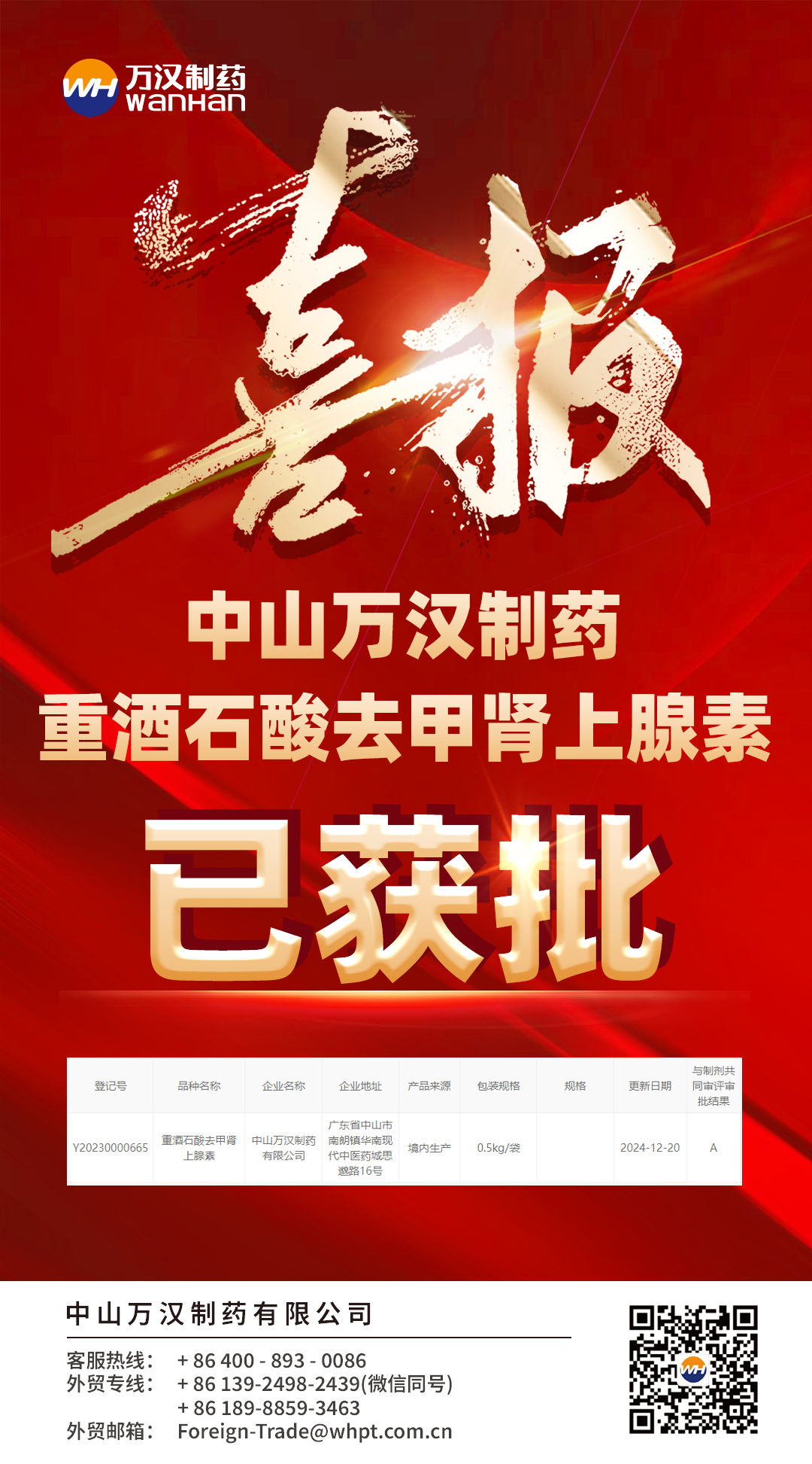 重酒石酸去甲腎上腺素喜報